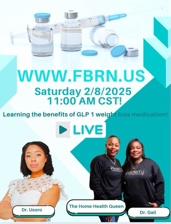 Vaccine vials and syringes with text about a live event on February 8, 2025.