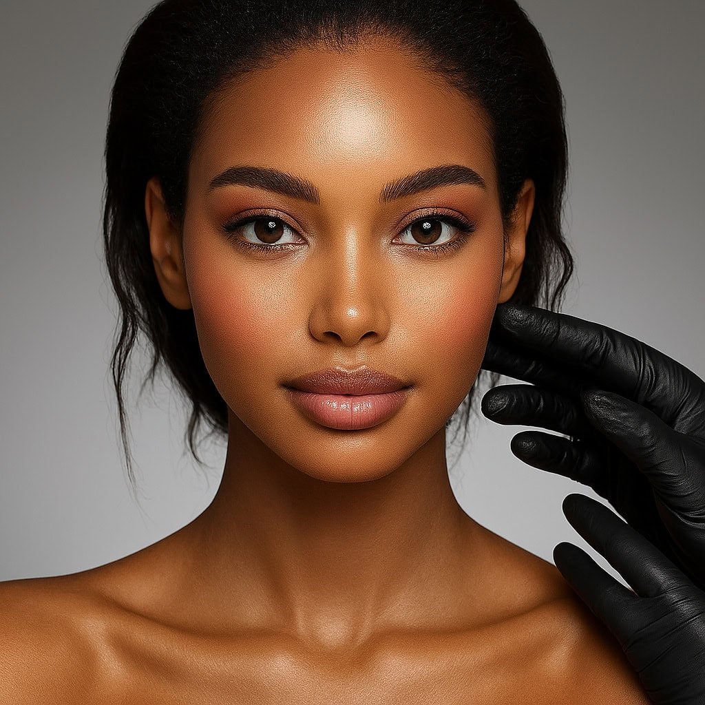 A woman with flawless skin and natural makeup, looking directly at the camera.